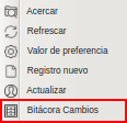 Opción Bitácora de Cambios