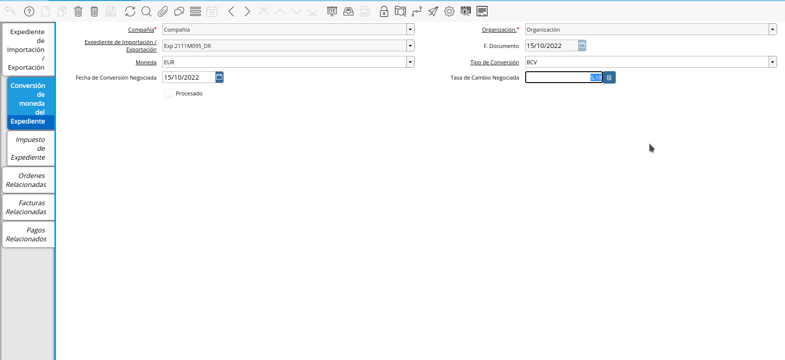 Tasa de Cambio de Documento Import