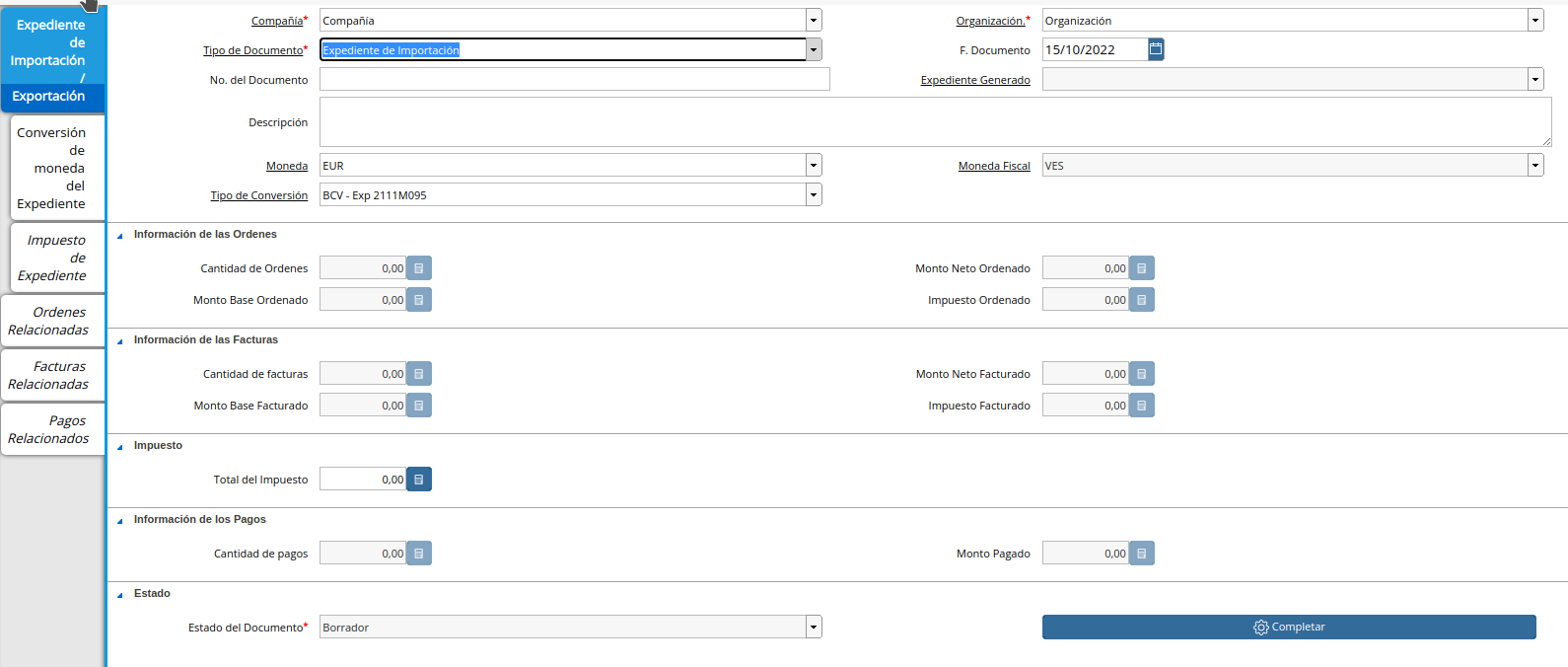 Tipo de Documento Import