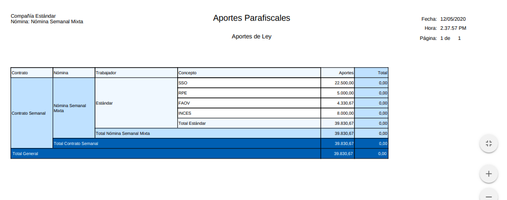 Aportes Nómina Semanal Mixta