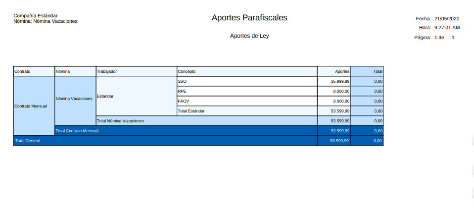 Aportes Nómina Vacaciones