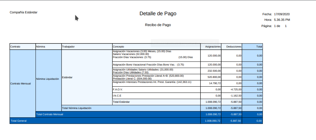 Detalle de Pago Nomina de Liquidacion