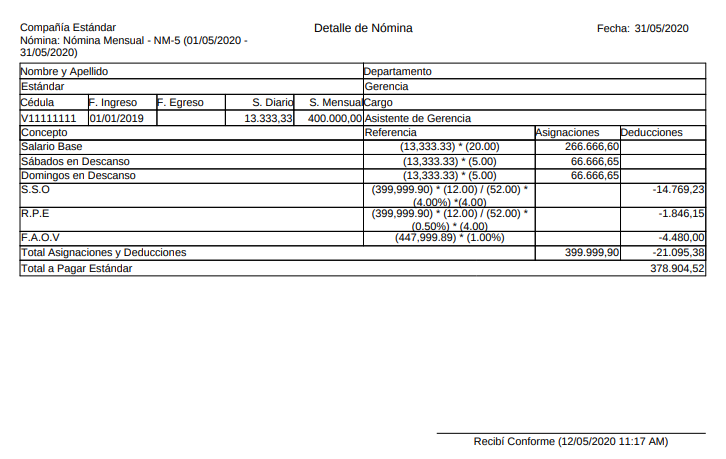 Recibo de Pago Nómina Mensual