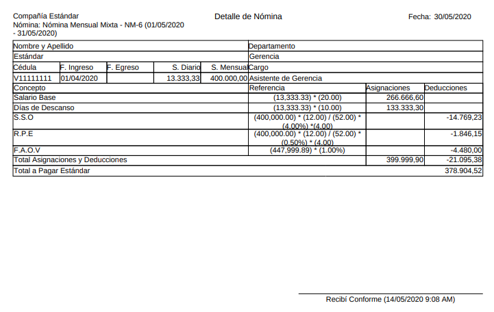 Recibo de Pago Nómina Mensual Mixta