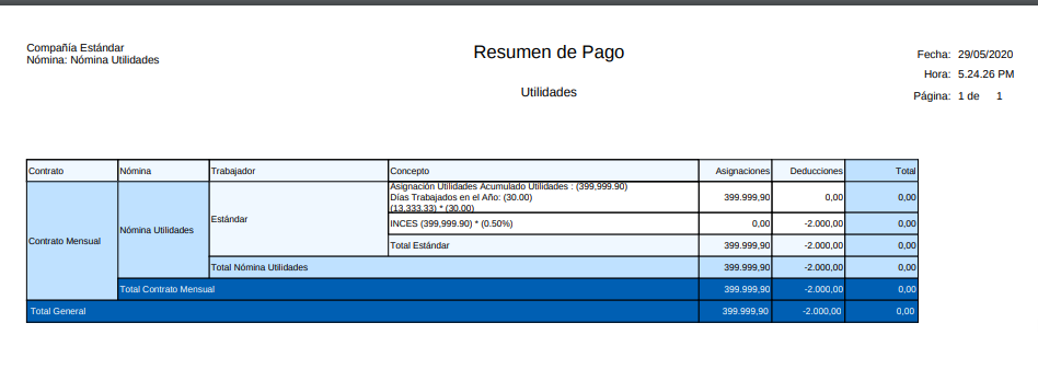 Resumen de Pago Nómina  Utilidades