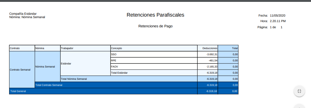 Retenciones Nómina Semanal