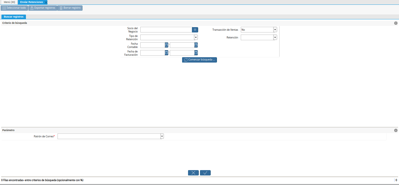 ventana de búsqueda inteligente enviar retenciones