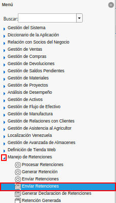 menú de envío de retenciones