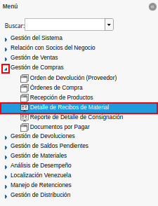 menú de reporte de detalle de consignación