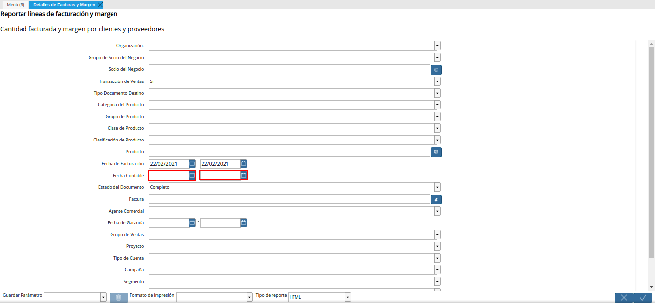 campo fecha contable del reporte detalles de facturas y margen según compras