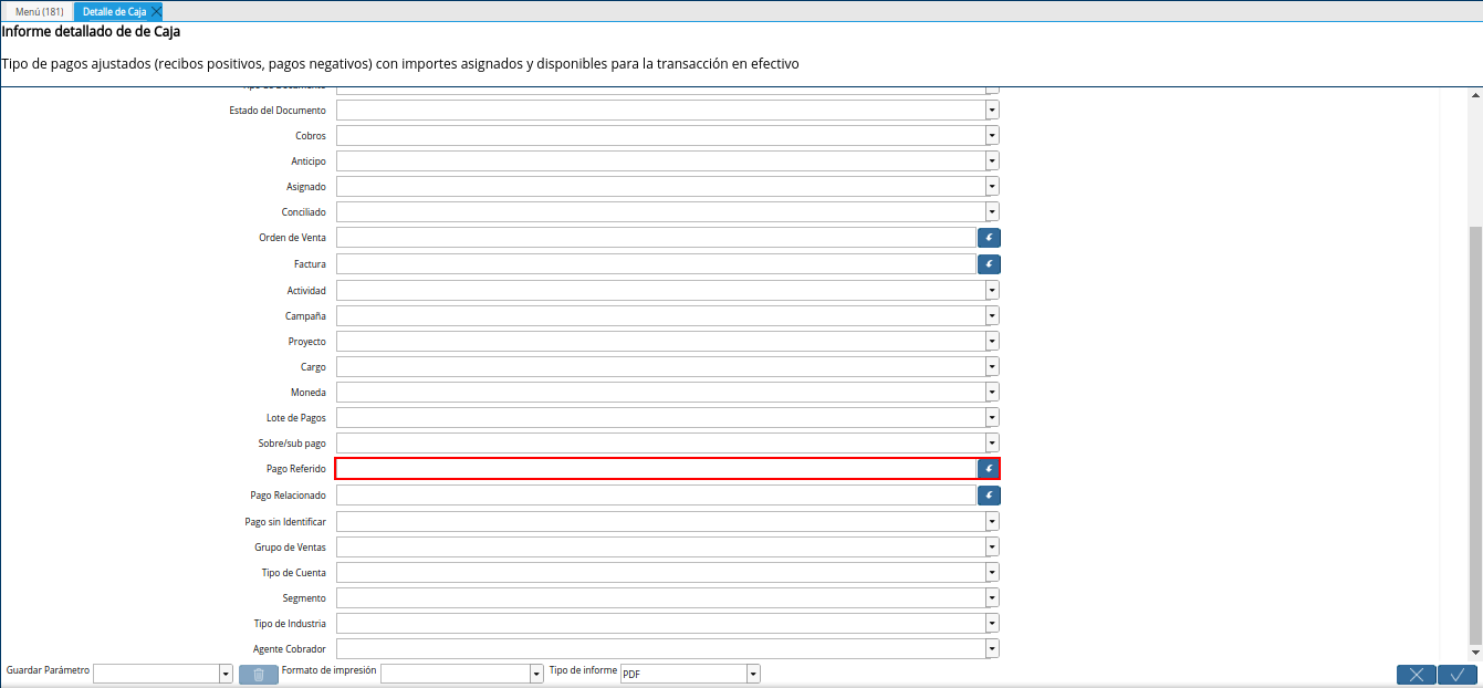 campo pago referido del reporte detalle de caja