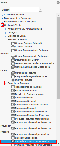 menú de reporte venta de productos por proveedor