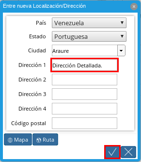 Campo Dirección 1 Localización