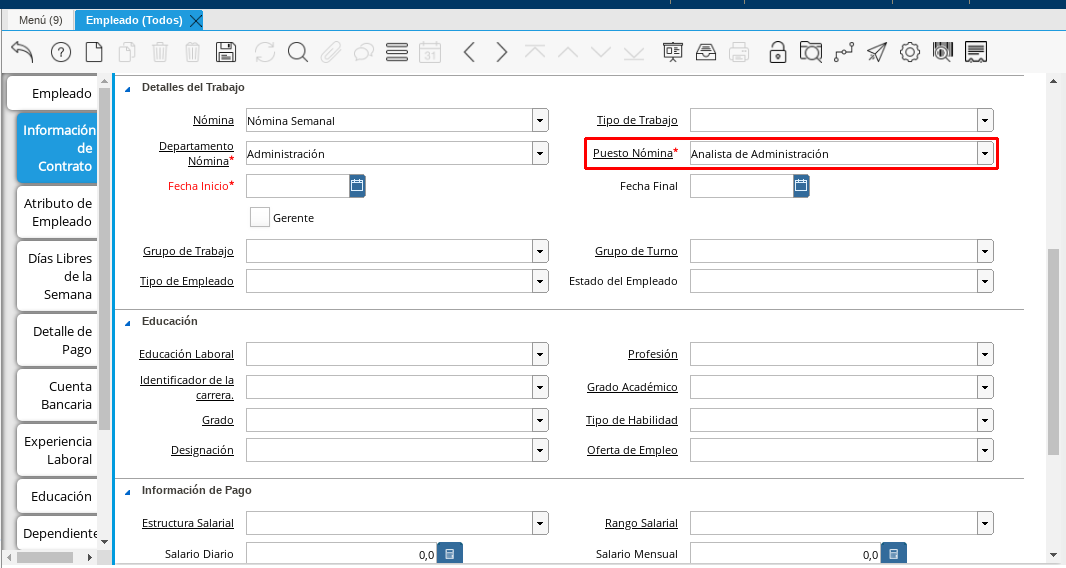 Campo Puesto Nómina