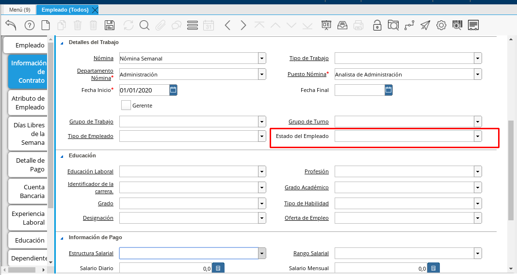 Campo Estado del Empleado