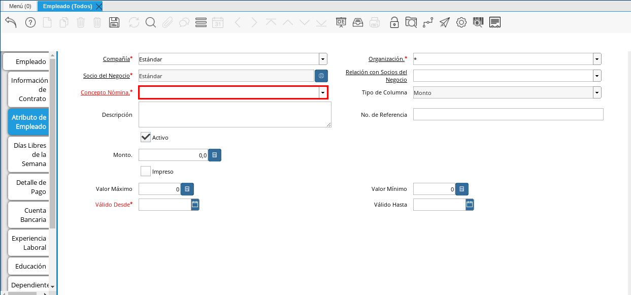 Campo Concepto Nómina