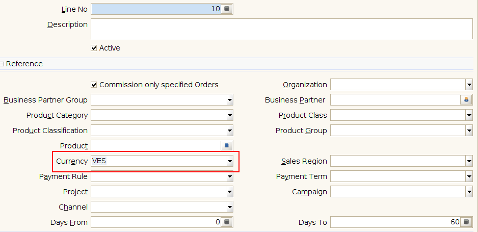 Configuración de Línea de Comisión